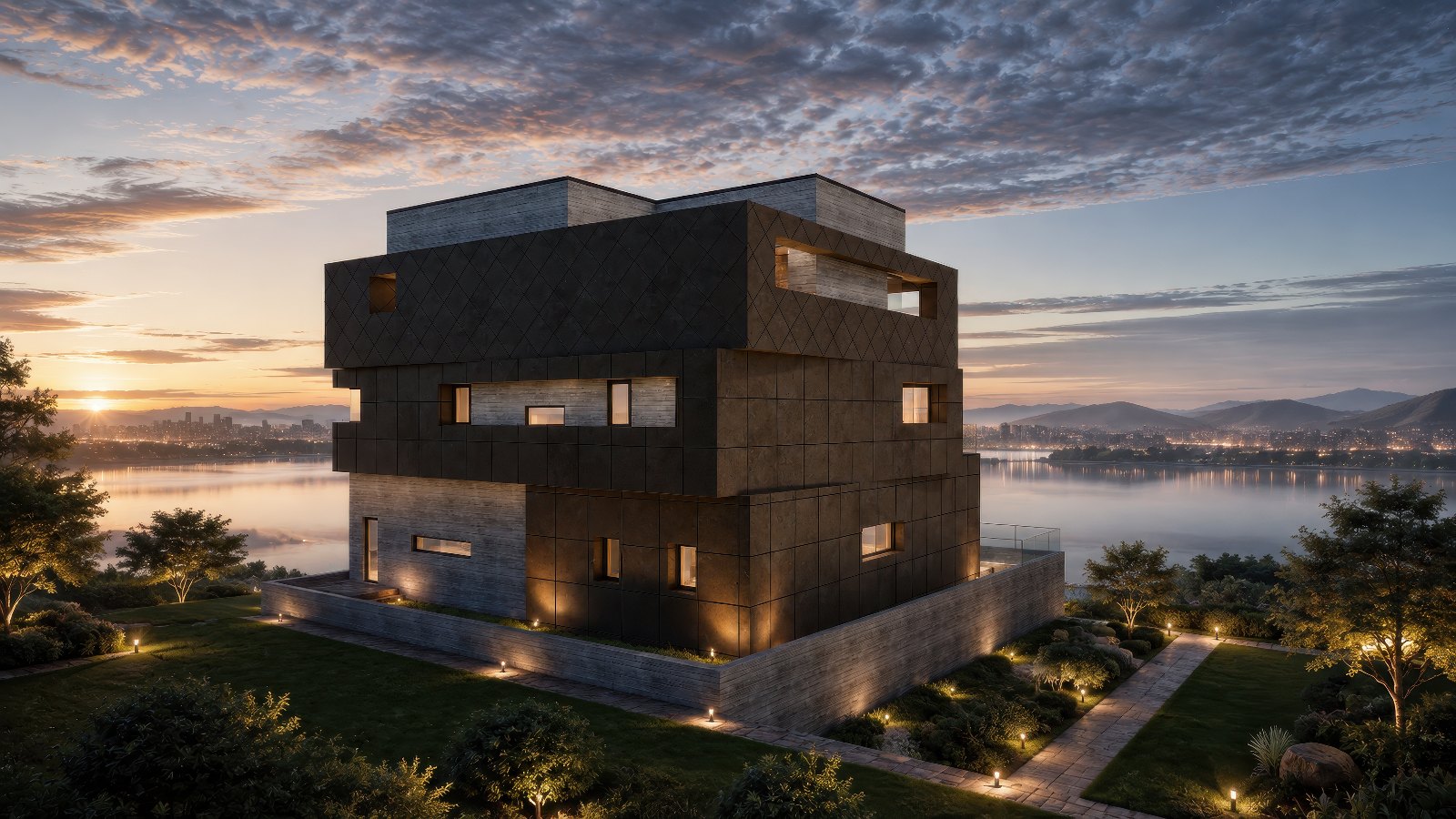 엇갈린 매스가 만드는 공간의 리듬